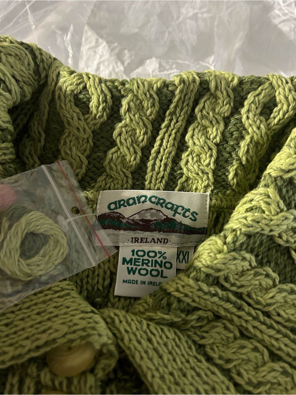 Aran Crafts Light Green Merino Wool Cable Knit Sweater - Picture 13 of 14